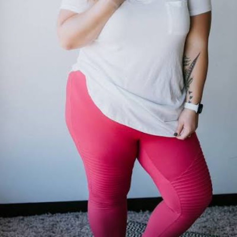 LaurieBelles Raspberry Pink Buttery Soft Moto Legging